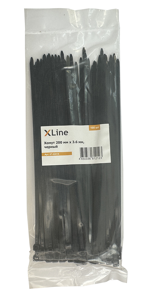 Хомут 200 мм x 3.6 мм X-Line, черный, 100 шт